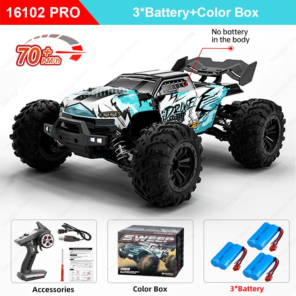 Teeggi 16101/16102 PRO 1:16 Hochgeschwindigkeits-RC-Auto mit LED-Licht Drift 70 km/h 4WD RC Off-Road-Auto Monster Truck Spielzeug für Kinder Geschenke