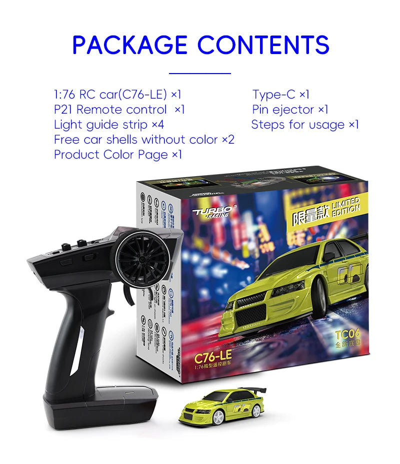 Turbo Racing 1/76 C76 Flat Running Racing MINI RTR Fernbedienung Modell On-road Auto Desktop Spielzeug für Erwachsene kinder Spielzeug