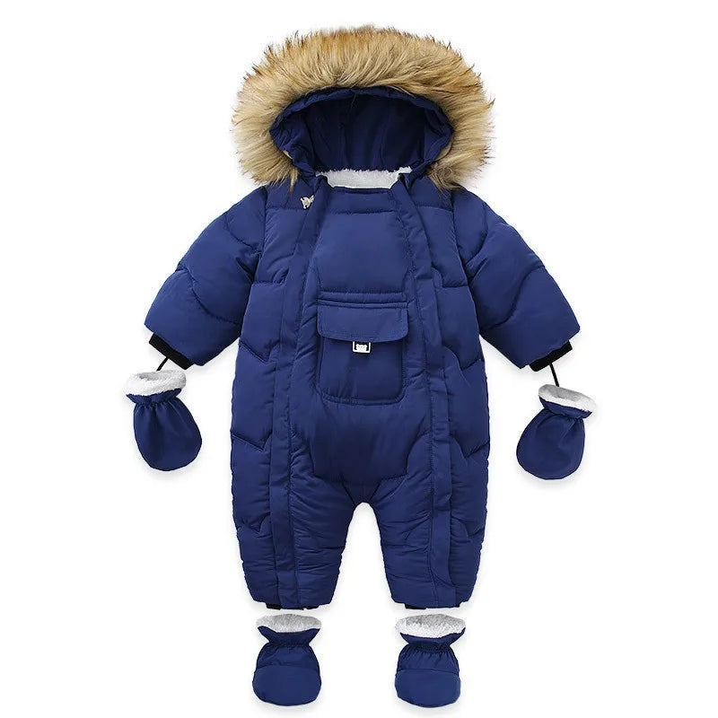 2024 neue Winter Baby Strampler Dicke Warme Infant Mit Kapuze Innen Fleece Overall Neugeborenen Jungen Mädchen Overalls Kleinkind Kleidung Set