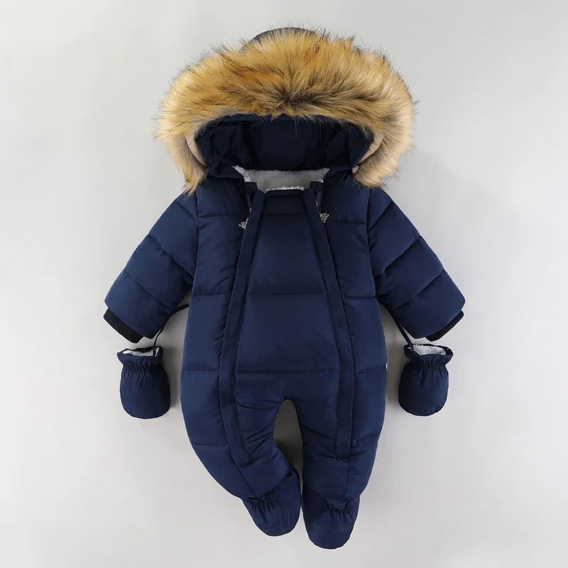 Winter Neugeborenen Baby Mädchen Kleidung Verdicken Baby Strampler Mit Handschuhe Warme Baby Overall Mit Kapuze Plus Samt kinder Kleidung 0-18M