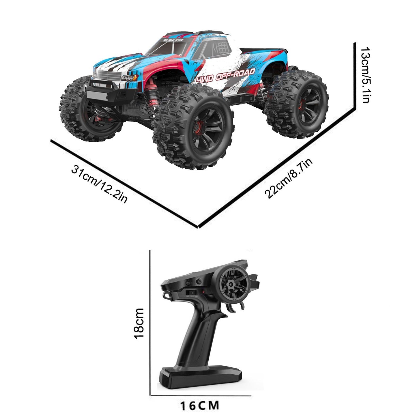 Amewi Hyper GO 16208 Monster Truck Brushless 4WD 1:16 RTR Blau/Weiß 2s Lipo Akku
