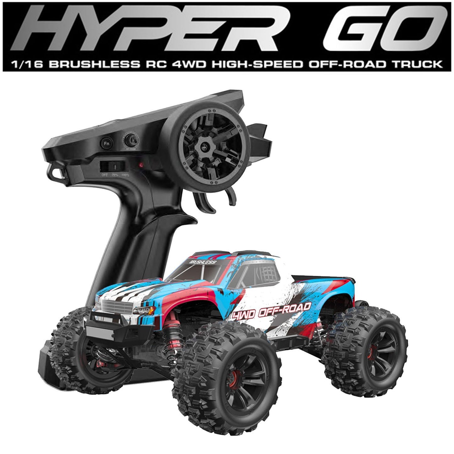 Amewi Hyper GO 16208 Monster Truck Brushless 4WD 1:16 RTR Blau/Weiß 2s Lipo Akku