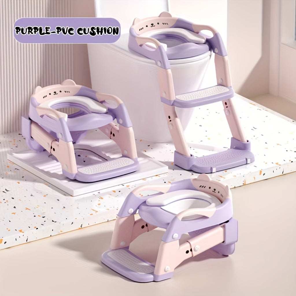 3-in-1 Kids Toilet Training Seat, Multifunctional Step Stool for Children, Foldable Step Stool with Non-Slip Footrest - Adjustable Height, Durable Plastic, Space-Saving Design, Neutral Color, Safe Grip Handle, Ideal for Home