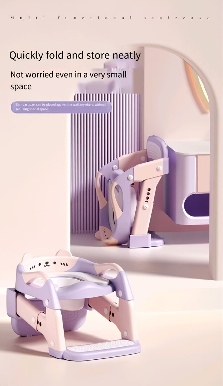 3-in-1 Kids Toilet Training Seat, Multifunctional Step Stool for Children, Foldable Step Stool with Non-Slip Footrest - Adjustable Height, Durable Plastic, Space-Saving Design, Neutral Color, Safe Grip Handle, Ideal for Home