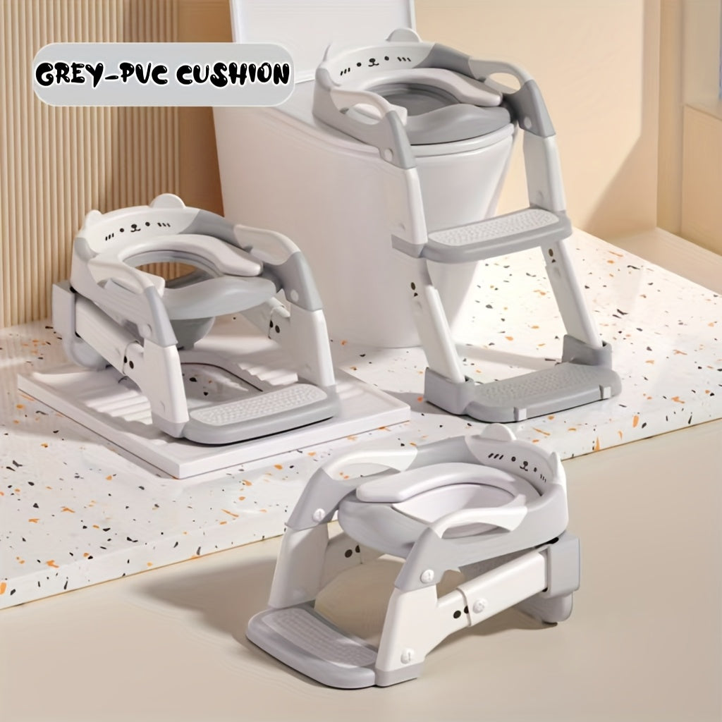 3-in-1 Kids Toilet Training Seat, Multifunctional Step Stool for Children, Foldable Step Stool with Non-Slip Footrest - Adjustable Height, Durable Plastic, Space-Saving Design, Neutral Color, Safe Grip Handle, Ideal for Home