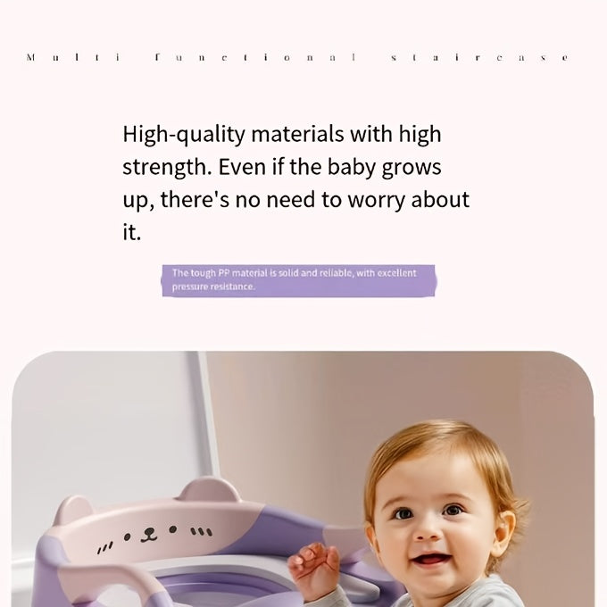 3-in-1 Kids Toilet Training Seat, Multifunctional Step Stool for Children, Foldable Step Stool with Non-Slip Footrest - Adjustable Height, Durable Plastic, Space-Saving Design, Neutral Color, Safe Grip Handle, Ideal for Home