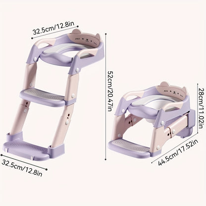 3-in-1 Kids Toilet Training Seat, Multifunctional Step Stool for Children, Foldable Step Stool with Non-Slip Footrest - Adjustable Height, Durable Plastic, Space-Saving Design, Neutral Color, Safe Grip Handle, Ideal for Home