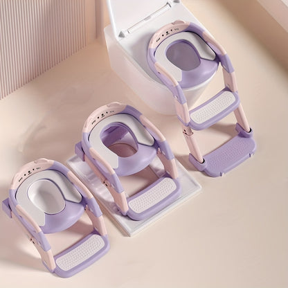 3-in-1 Kids Toilet Training Seat, Multifunctional Step Stool for Children, Foldable Step Stool with Non-Slip Footrest - Adjustable Height, Durable Plastic, Space-Saving Design, Neutral Color, Safe Grip Handle, Ideal for Home