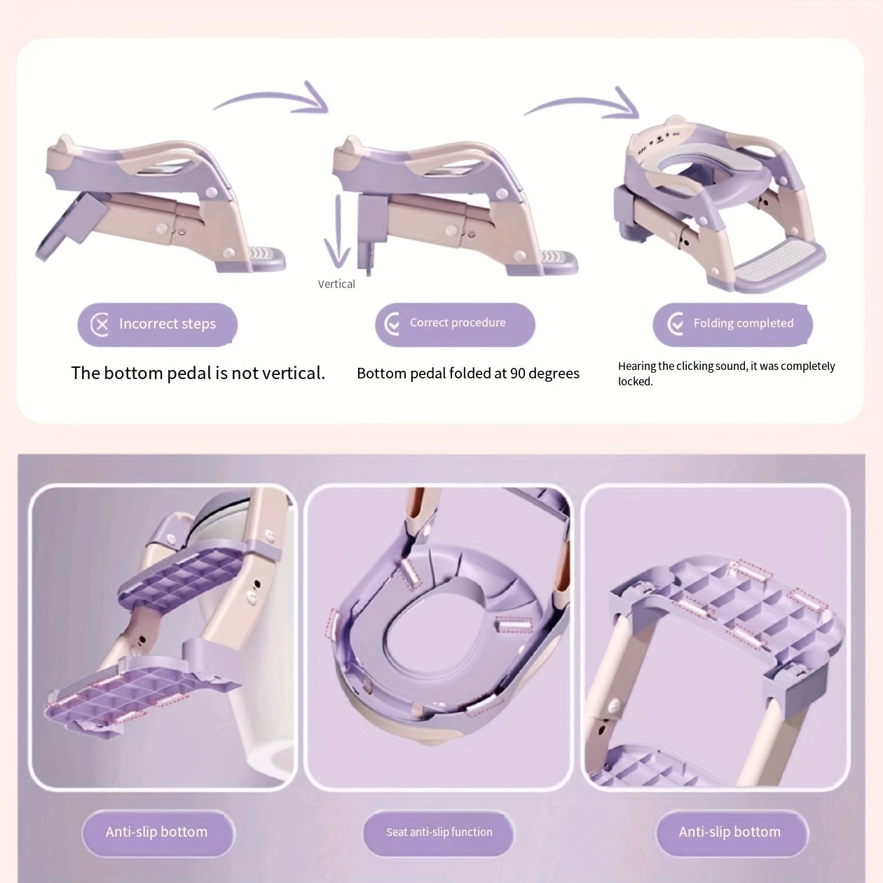 3-in-1 Kids Toilet Training Seat, Multifunctional Step Stool for Children, Foldable Step Stool with Non-Slip Footrest - Adjustable Height, Durable Plastic, Space-Saving Design, Neutral Color, Safe Grip Handle, Ideal for Home