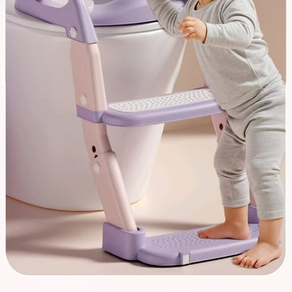 3-in-1 Kids Toilet Training Seat, Multifunctional Step Stool for Children, Foldable Step Stool with Non-Slip Footrest - Adjustable Height, Durable Plastic, Space-Saving Design, Neutral Color, Safe Grip Handle, Ideal for Home