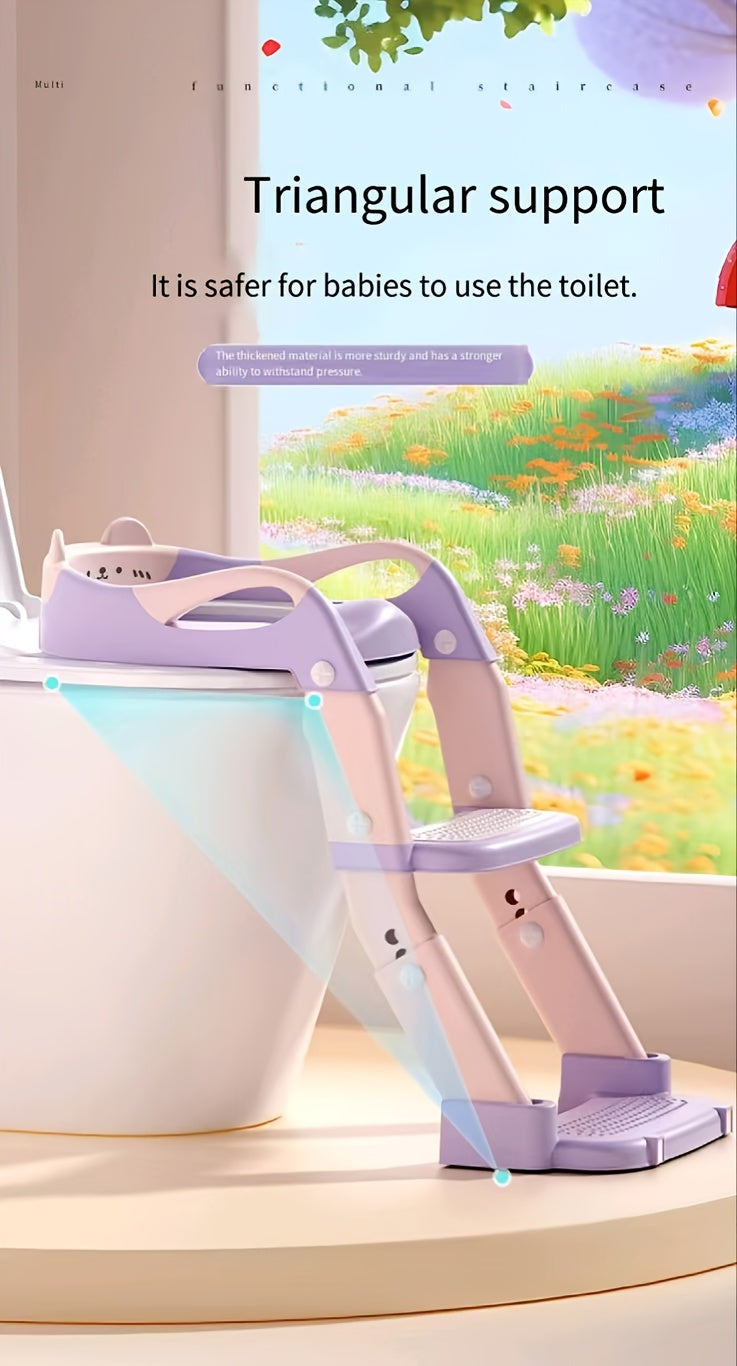 3-in-1 Kids Toilet Training Seat, Multifunctional Step Stool for Children, Foldable Step Stool with Non-Slip Footrest - Adjustable Height, Durable Plastic, Space-Saving Design, Neutral Color, Safe Grip Handle, Ideal for Home