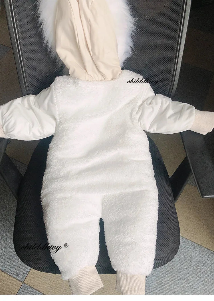 Winter Neugeborenen Baby Mädchen Kleidung Verdicken Baby Strampler Mit Handschuhe Warme Baby Overall Mit Kapuze Plus Samt kinder Kleidung 0-18M