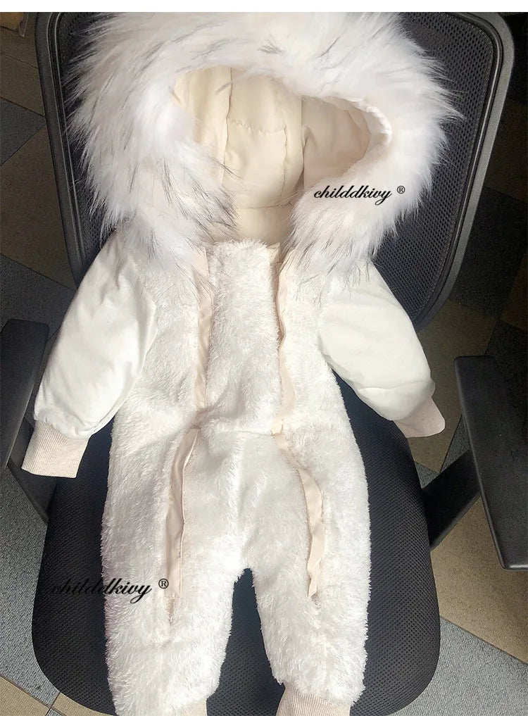 Winter Neugeborenen Baby Mädchen Kleidung Verdicken Baby Strampler Mit Handschuhe Warme Baby Overall Mit Kapuze Plus Samt kinder Kleidung 0-18M