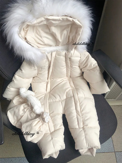 Winter Neugeborenen Baby Mädchen Kleidung Verdicken Baby Strampler Mit Handschuhe Warme Baby Overall Mit Kapuze Plus Samt kinder Kleidung 0-18M