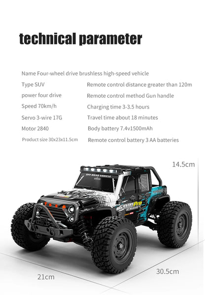 Teeggi 16101/16102 PRO 1:16 Hochgeschwindigkeits-RC-Auto mit LED-Licht Drift 70 km/h 4WD RC Off-Road-Auto Monster Truck Spielzeug für Kinder Geschenke