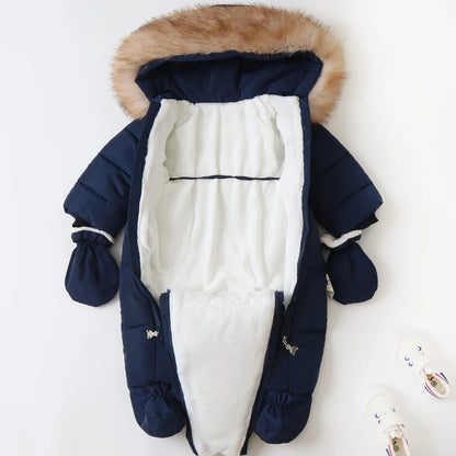 2024 neue Winter Baby Strampler Dicke Warme Infant Mit Kapuze Innen Fleece Overall Neugeborenen Jungen Mädchen Overalls Kleinkind Kleidung Set