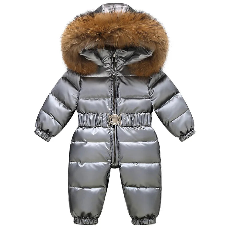 Kinder Winter Overalls wasserdichte Kapuze Mädchen Daunen jacke Baby Boy warmen Overall Kleinkind Mädchen Kunst pelz Ski anzug Kinder Schnee anzug