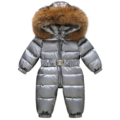 Kinder Winter Overalls wasserdichte Kapuze Mädchen Daunen jacke Baby Boy warmen Overall Kleinkind Mädchen Kunst pelz Ski anzug Kinder Schnee anzug
