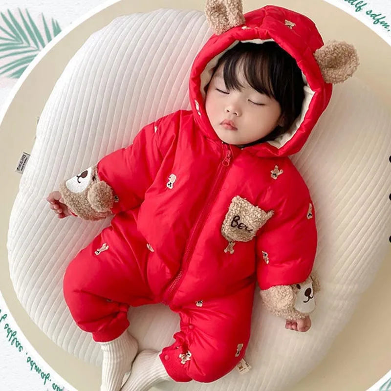 Winter Neugeborenen Baby Strampler Verdicken Baumwolle Overall Infant Onesie Fleece Futter Mit Kapuze Strampler für Junge Mädchen Kleidung Kinder Outfit