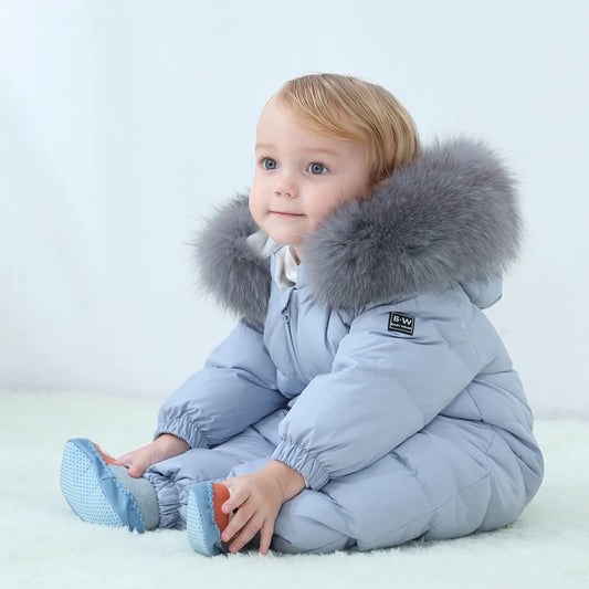 Raise-30 Grad russische Winter kinder Overalls echtes Fuchs fell plus Samt Neugeborenen Overalls Kleinkind kleiner Junge warme Stram pler Schnee anzüge