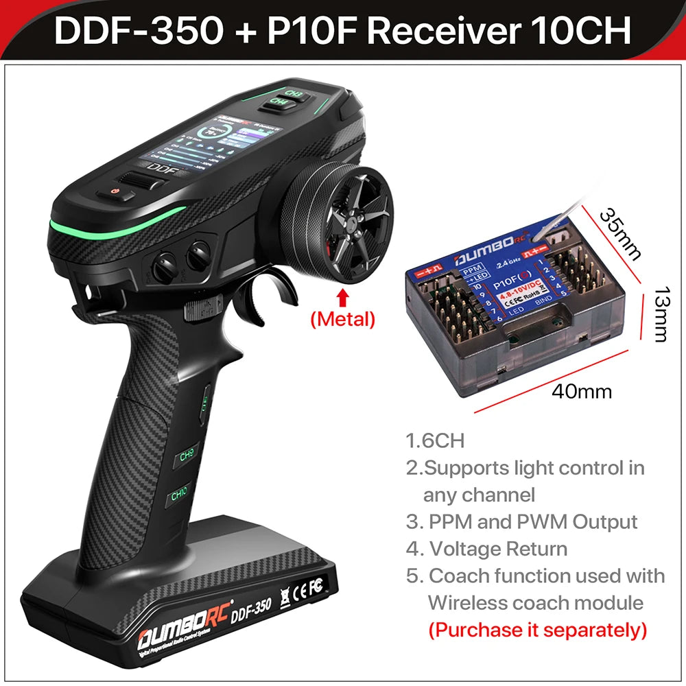 DUMBORC 2,4G 10CH Digital Radio Fernbedienung DDF-350 Sender mit Empfänger für RC Auto Boot Tank LCD FHSS System