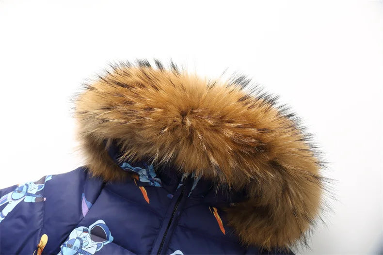 Kinder Winter Overalls wasserdichte Kapuze Mädchen Daunen jacke Baby Boy warmen Overall Kleinkind Mädchen Kunst pelz Ski anzug Kinder Schnee anzug