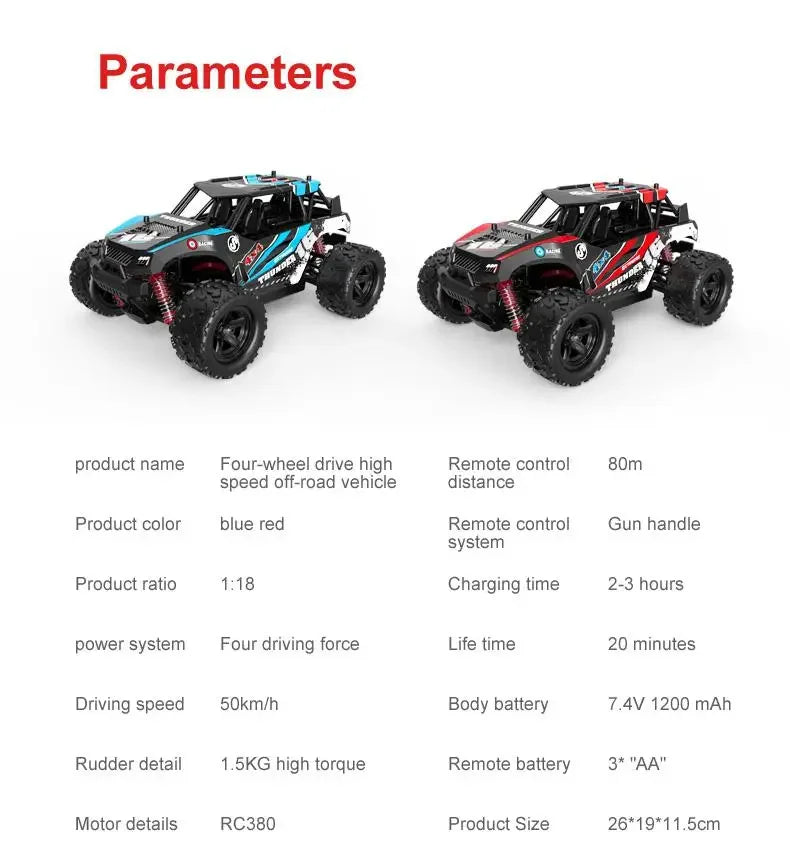ferngesteuertes Auto 2,4 GHz RC-Auto All-Terrain 45 km/h 1:18 Off-Road-Truck Spielzeug Geburtstagsgeschenk für Kinder