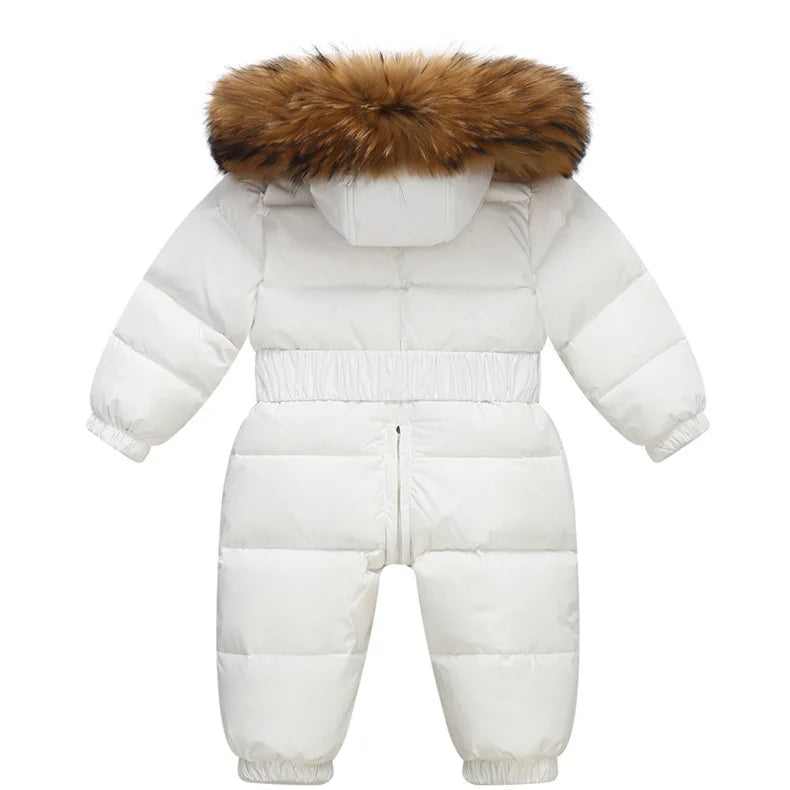 Kinder Winter Overalls wasserdichte Kapuze Mädchen Daunen jacke Baby Boy warmen Overall Kleinkind Mädchen Kunst pelz Ski anzug Kinder Schnee anzug