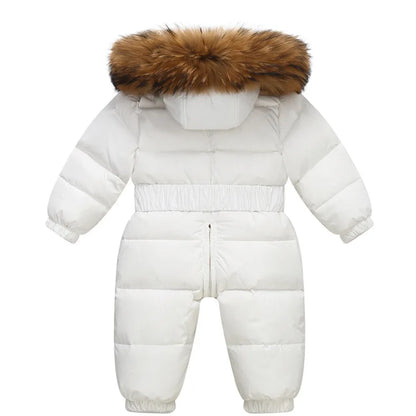 Kinder Winter Overalls wasserdichte Kapuze Mädchen Daunen jacke Baby Boy warmen Overall Kleinkind Mädchen Kunst pelz Ski anzug Kinder Schnee anzug