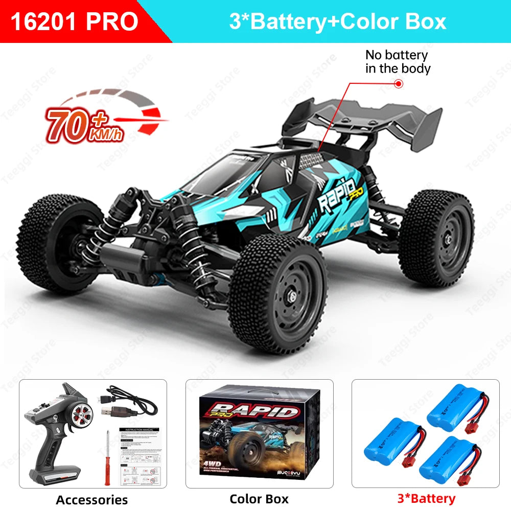 Teeggi 16101/16102 PRO 1:16 Hochgeschwindigkeits-RC-Auto mit LED-Licht Drift 70 km/h 4WD RC Off-Road-Auto Monster Truck Spielzeug für Kinder Geschenke