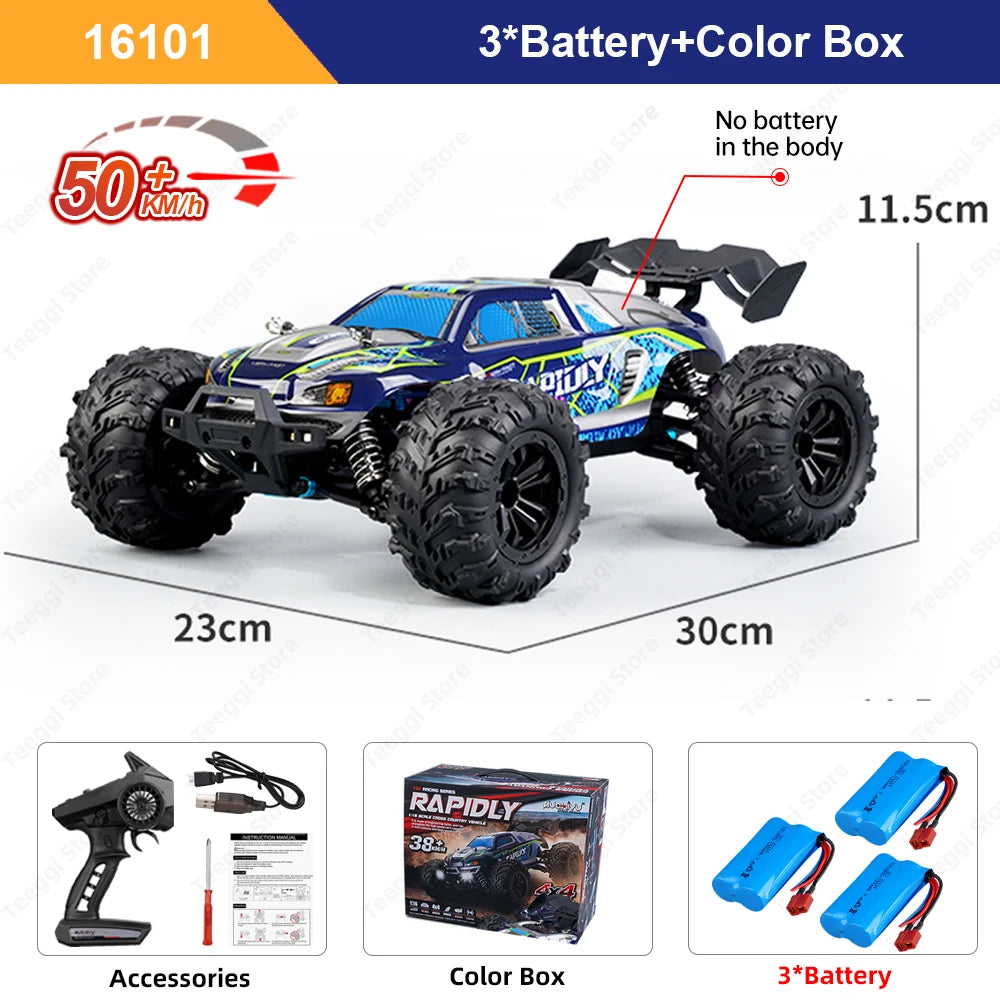 Teeggi 16101/16102 PRO 1:16 Hochgeschwindigkeits-RC-Auto mit LED-Licht Drift 70 km/h 4WD RC Off-Road-Auto Monster Truck Spielzeug für Kinder Geschenke