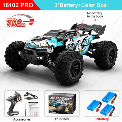 Teeggi 16101/16102 PRO 1:16 Hochgeschwindigkeits-RC-Auto mit LED-Licht Drift 70 km/h 4WD RC Off-Road-Auto Monster Truck Spielzeug für Kinder Geschenke