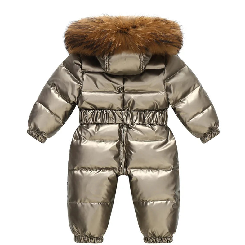 Kinder Winter Overalls wasserdichte Kapuze Mädchen Daunen jacke Baby Boy warmen Overall Kleinkind Mädchen Kunst pelz Ski anzug Kinder Schnee anzug