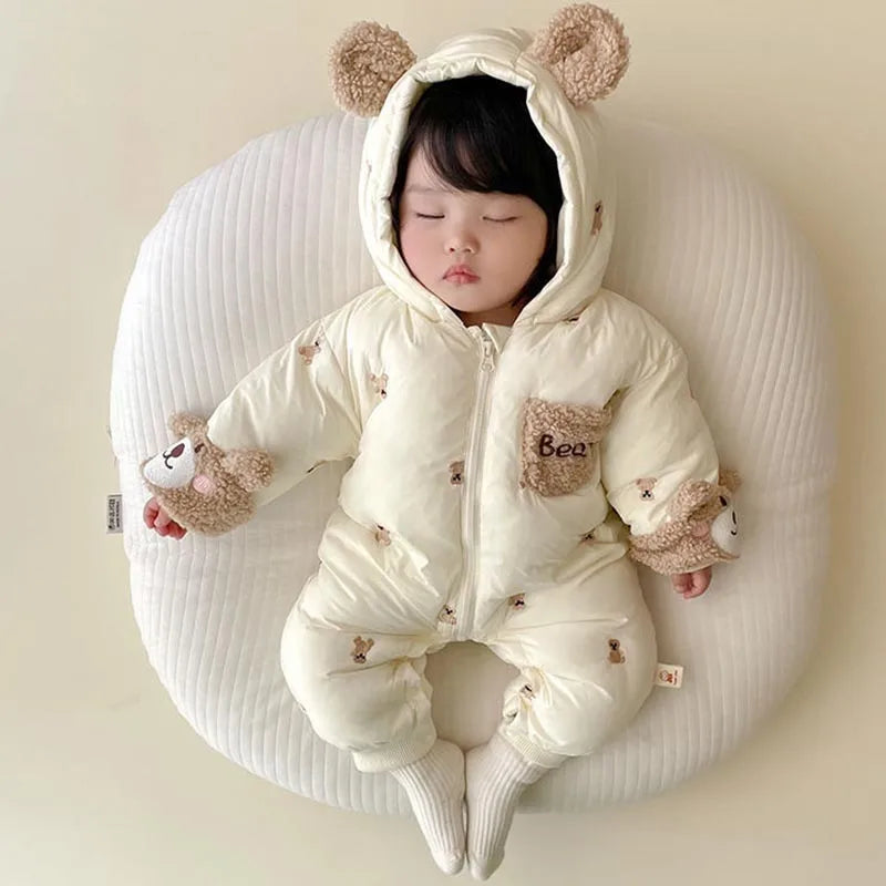 Winter Neugeborenen Baby Strampler Verdicken Baumwolle Overall Infant Onesie Fleece Futter Mit Kapuze Strampler für Junge Mädchen Kleidung Kinder Outfit