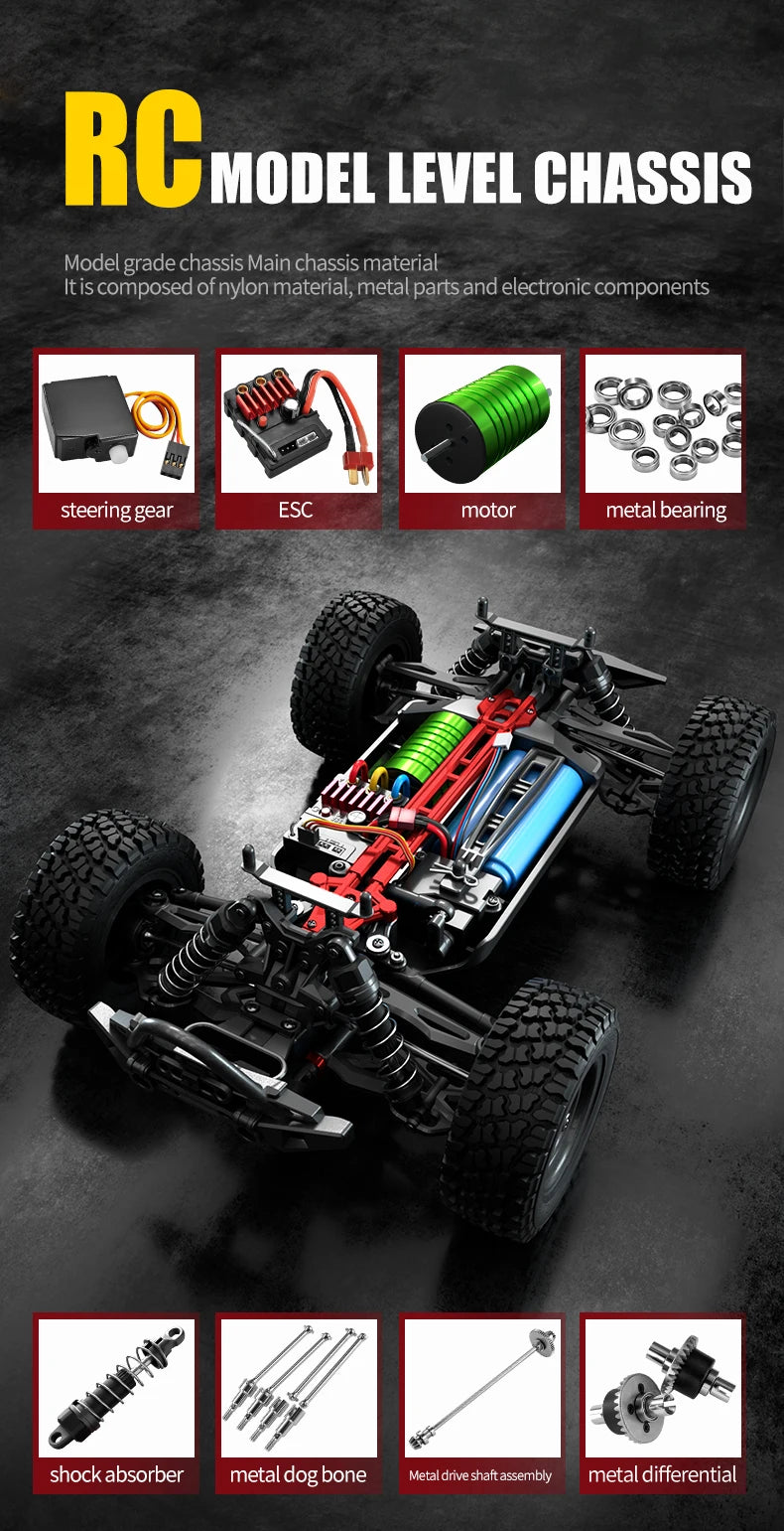 Teeggi 16101/16102 PRO 1:16 Hochgeschwindigkeits-RC-Auto mit LED-Licht Drift 70 km/h 4WD RC Off-Road-Auto Monster Truck Spielzeug für Kinder Geschenke
