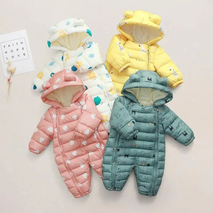 OLEKID 2025 Winter Baby Schneeanzug Mit Kapuze Plus Samt Warme Baby Mädchen Strampler Kleinkind Baby Jungen Overall Infant Winter Overalls Mantel