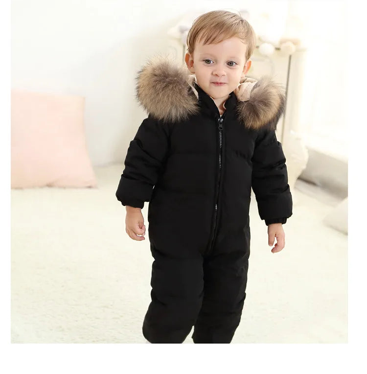 Raise-30 Grad russische Winter kinder Overalls echtes Fuchs fell plus Samt Neugeborenen Overalls Kleinkind kleiner Junge warme Stram pler Schnee anzüge