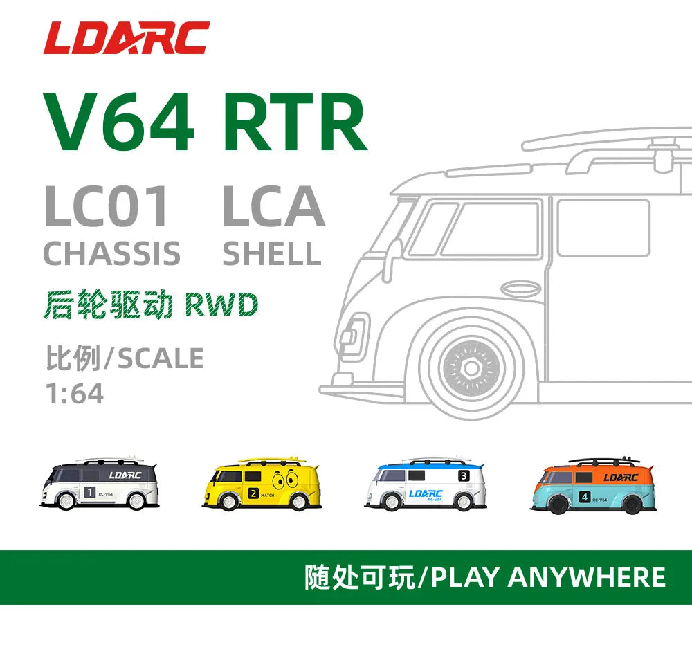 LDARC 1:64 V64 RTR Mini Elektro-RC-Automodell 2,4 GHz Lange Akkulaufzeit Desktop-RC-Auto Mini-Rennwagen Unterhaltungsspielzeug