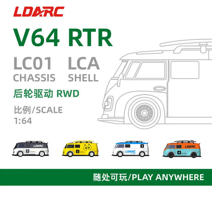 LDARC 1:64 V64 RTR Mini Elektro-RC-Automodell 2,4 GHz Lange Akkulaufzeit Desktop-RC-Auto Mini-Rennwagen Unterhaltungsspielzeug