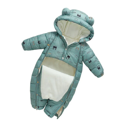 OLEKID 2025 Winter Baby Schneeanzug Mit Kapuze Plus Samt Warme Baby Mädchen Strampler Kleinkind Baby Jungen Overall Infant Winter Overalls Mantel