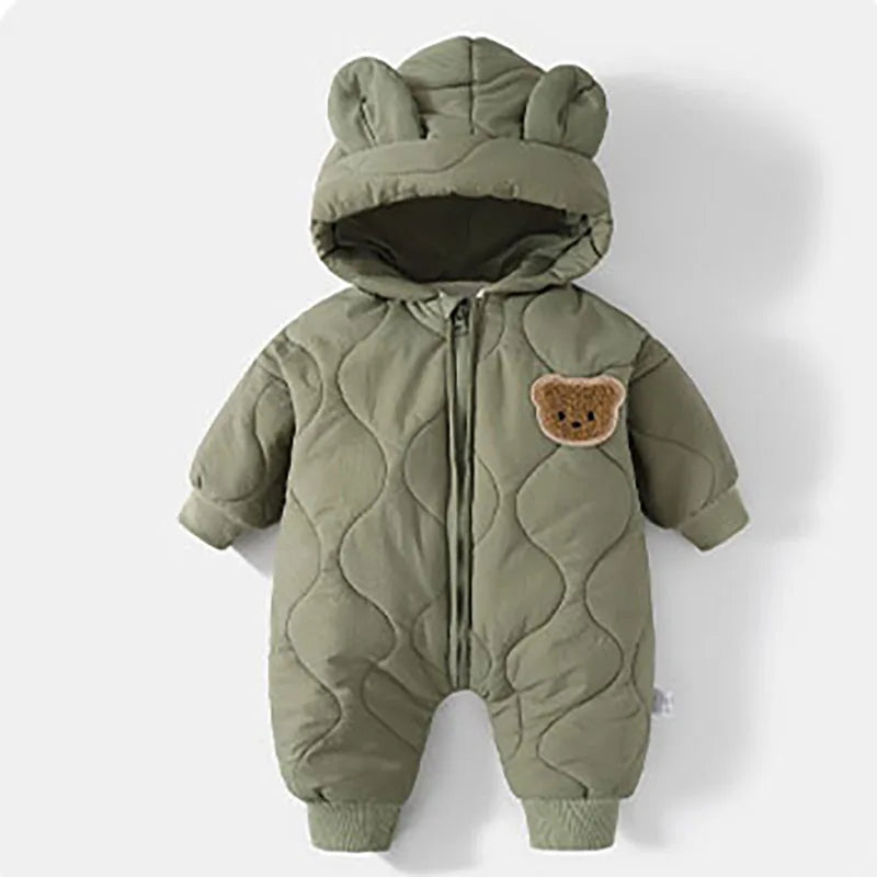   Winter Baby Outwear Kleidung Pelz Futter Warme Kleinkind Mädchen Jungen Strampler Cartoon Bär Infant Overall