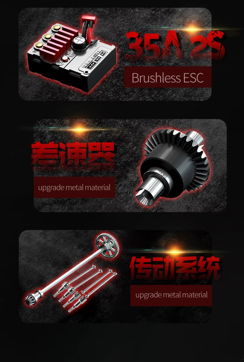 Teeggi 16101/16102 PRO 1:16 Hochgeschwindigkeits-RC-Auto mit LED-Licht Drift 70 km/h 4WD RC Off-Road-Auto Monster Truck Spielzeug für Kinder Geschenke