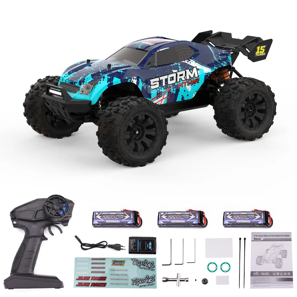 JIUSI PT14R MT14R 1/14 RC Rennwagen 3S Batterie 4WD 80 km/h Bürstenloser Motor 2,4G Fernbedienung 35C Hochgeschwindigkeits-Offroad-RC-Truck