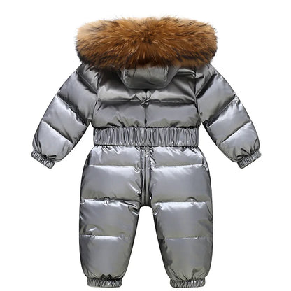 Kinder Winter Overalls wasserdichte Kapuze Mädchen Daunen jacke Baby Boy warmen Overall Kleinkind Mädchen Kunst pelz Ski anzug Kinder Schnee anzug