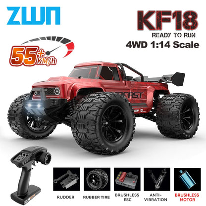 ZWN KF18 1:14 Bürstenloses RC-Auto mit LED-Licht, professionelles 4WD 2,4G Fernbedienung, Offroad-Monstertruck, Spielzeug für Kinder, Geschenk