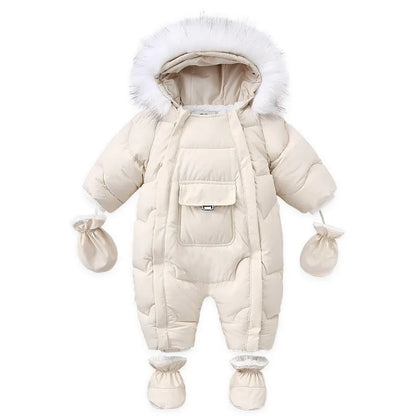 2024 neue Winter Baby Strampler Dicke Warme Infant Mit Kapuze Innen Fleece Overall Neugeborenen Jungen Mädchen Overalls Kleinkind Kleidung Set