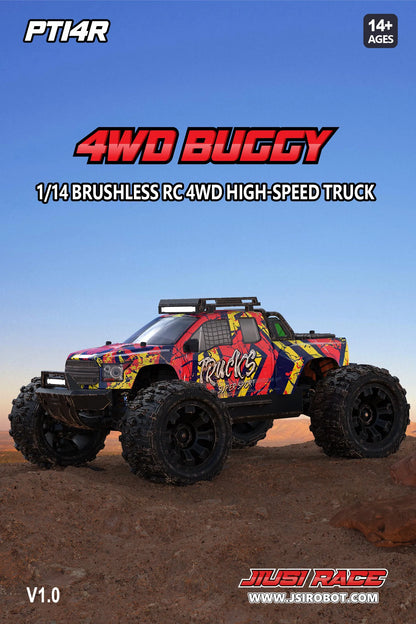 JIUSI PT14R MT14R 1/14 RC Rennwagen 3S Batterie 4WD 80 km/h Bürstenloser Motor 2,4G Fernbedienung 35C Hochgeschwindigkeits-Offroad-RC-Truck
