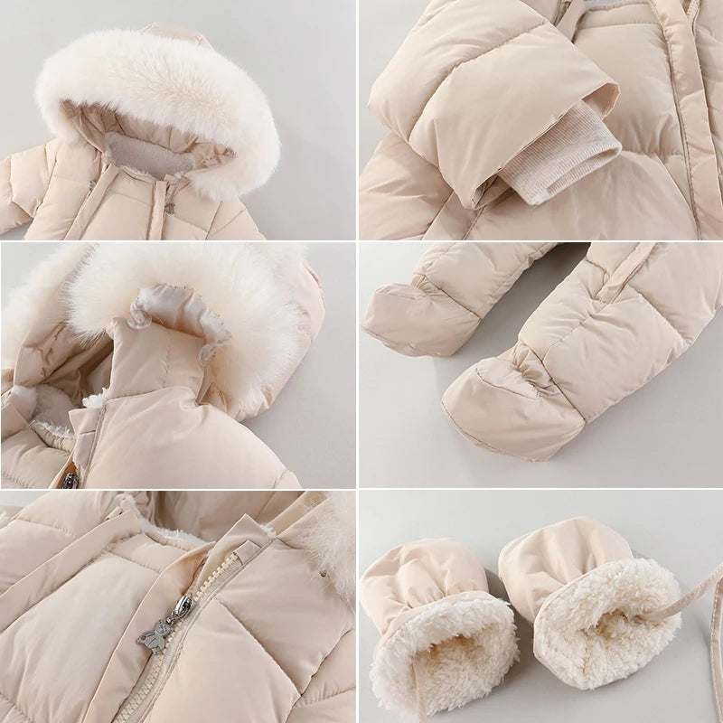 Winter Neugeborenen Baby Mädchen Kleidung Verdicken Baby Strampler Mit Handschuhe Warme Baby Overall Mit Kapuze Plus Samt kinder Kleidung 0-18M