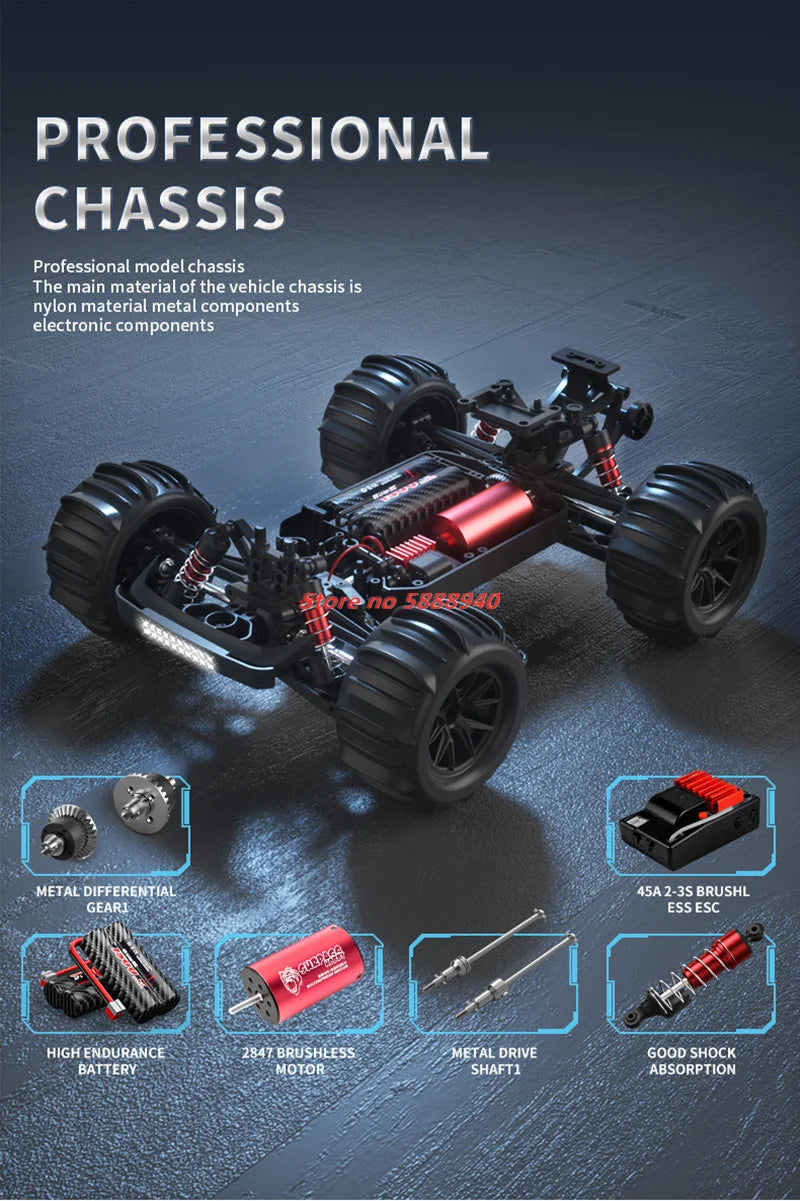 Professioneller 1:16 80 km/h bürstenloser RC-Rennwagen mit 3S-Batterie 2,4 G 1:16 4WD RC-Auto Off-Road ClimbingTruck Hochgeschwindigkeitsmodell