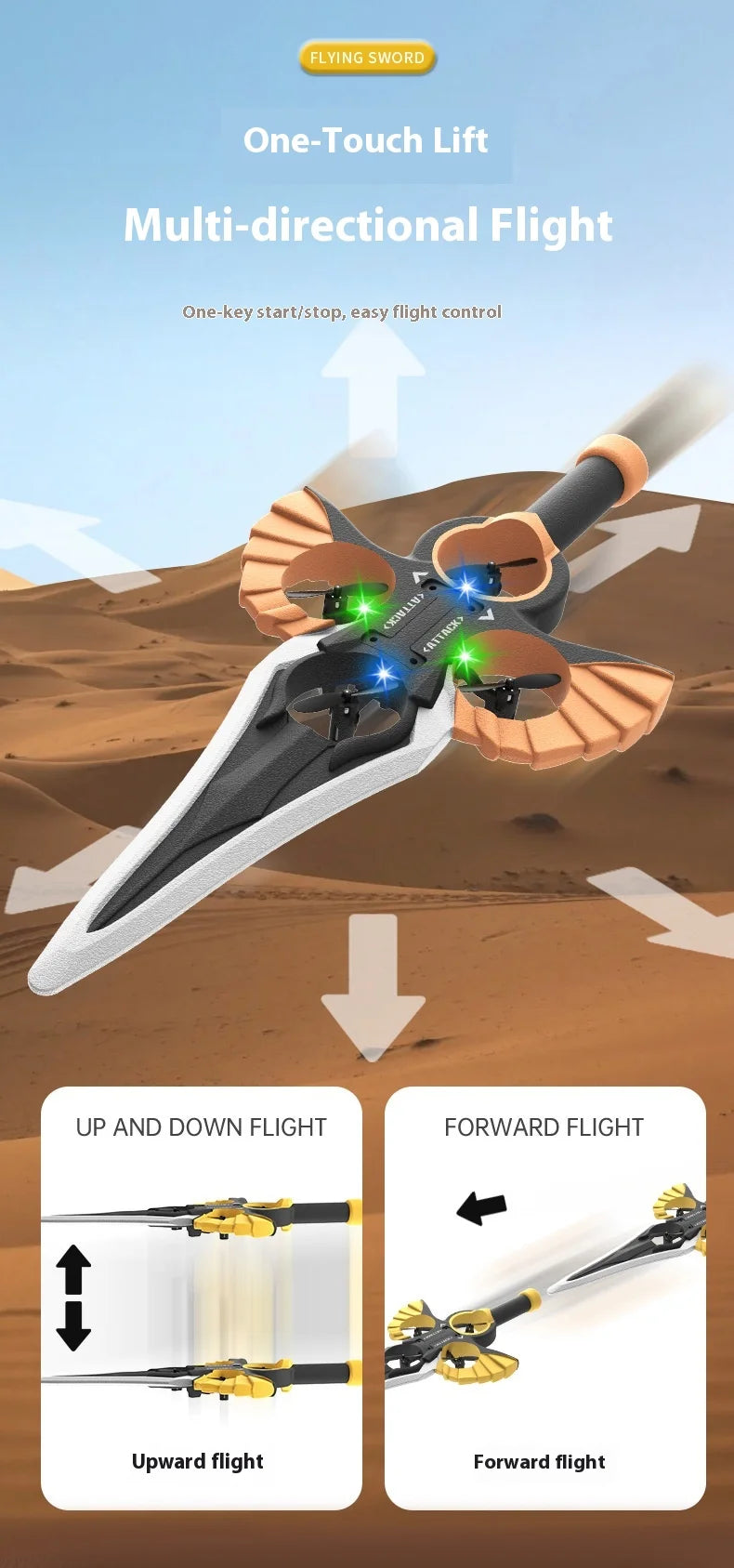 Ferngesteuertes fliegendes Schwert, ferngesteuertes Stunt-Flugschwert, neues ferngesteuertes ferngesteuertes Flugzeug, 360-Grad-Geste, ferngesteuertes Schwert